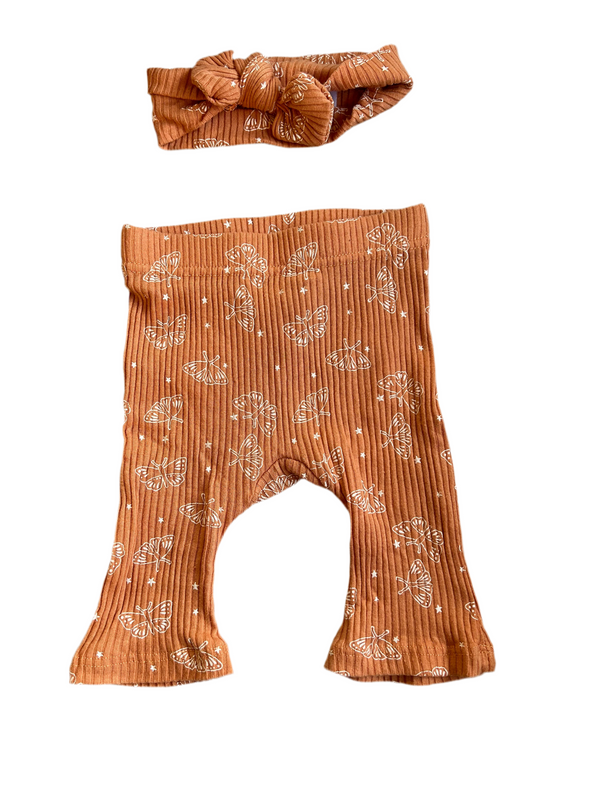Girl pants & bow set 0/3M